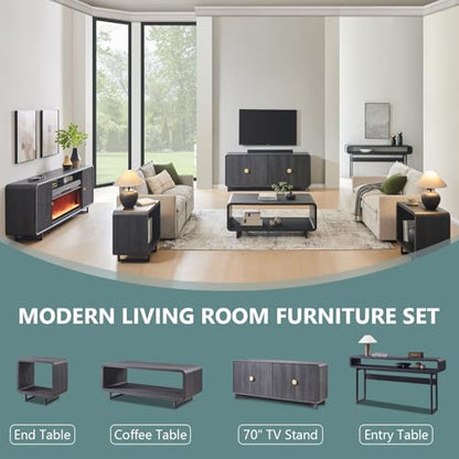 IFGET 63-Inch Long Console Table, 31.5" Tall Modern Entryway Table with Open Storage Shelf, Curved Profile Design, Narrow Wood Sofa Table Behind Couch Table for Living Room, Hallway, Foyer, Dark Grey - color: Dark Grey