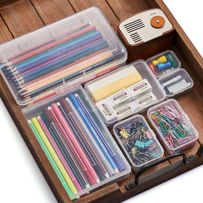 42 Pieces Mixed Sizes Rectangular Empty Mini Clear Plastic Organizer Box | Hinged Lids, For Small Items, Craft Projects - size: 5 Sizes Rectangle