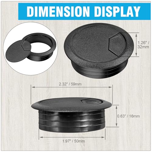 2" Spring Desk Grommet, JTemgle Plastic Cable Hole Cover Computer Table Cord Wire Organizer Caps Desktop Cord Management for Home Office TV Stands Tabletops - Black, 10 Pcs - color: Black, size: 2" / 50mm