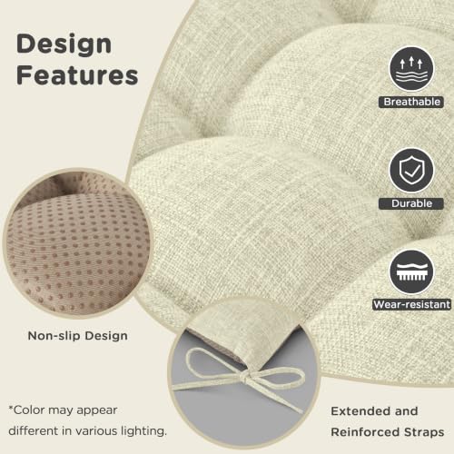 AddGrace Non-Slip Rocking Chair Cushion Extra Large Linen Thick Chair Pads Durable High Back Seat Cushions with Ties Set of 2 Beige - color: Beige