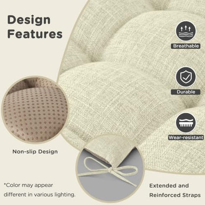 AddGrace Non-Slip Rocking Chair Cushion Extra Large Linen Thick Chair Pads Durable High Back Seat Cushions with Ties Set of 2 Beige - color: Beige