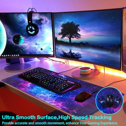 Canjoy Gaming Mouse Pad, 31.5x15.7inch Large Extended Mousepad Big Computer Desk Mat for Keyboard and Mouse Full Desk Mouse Mat with Non-Slip & Rubber Base - color: Blue Galaxy