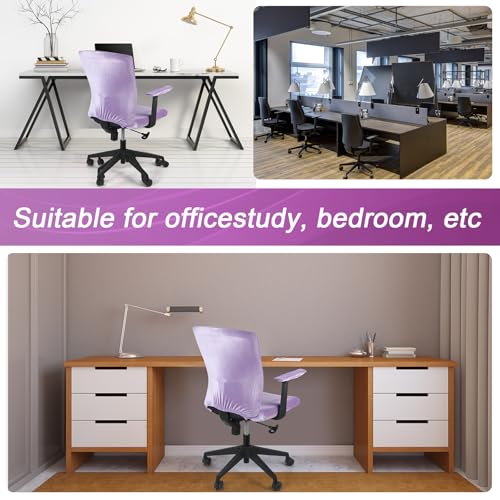 Tallew 4 Pcs Office Chair Covers Set Computer Universal Protective Stretchable Chair Seat Covers Desk Armrest Slipcovers Pads Office Cushion Backrest for Rotating(Purple) - color: Purple
