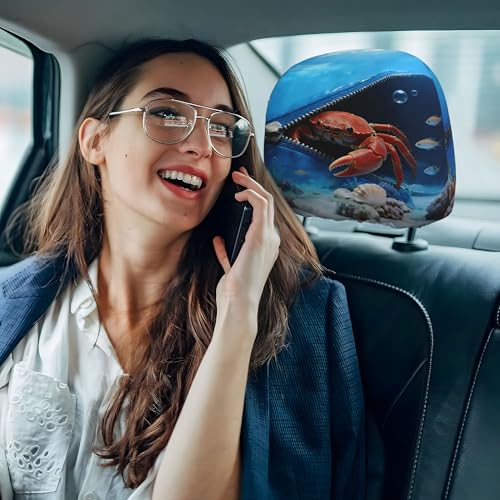 Fashion Car Headrest Covers Seaworld Crab Fabric Head Rest Cover for SUV Truck Blue - color: Funny Carb Blue