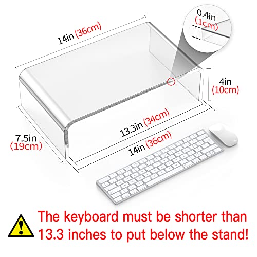 Acrylic Monitor Stand Riser Clear Laptop Stand Riser L14 xW7.5 xH4 | Compatible with All Notebooks and Monitor, Computer Stand for Desk Organizer, White Aesthetic Design, For Office Home iMac - size: 14''