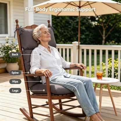 QILLOWAY Outdoor Rocking Chair Cushions Set of 2, 100% Polyester Waterproof Patio Rocking Chair Cushion, High Back Weatherproof Chair Pad for Adirondack & Outdoor Furniture, All Dark Grey - color: Dark Grey