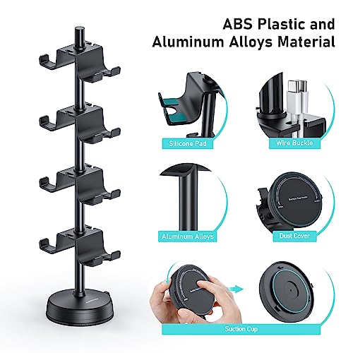MANMUVIMO Headphone Controller Storage Holder for Desk 4 Tiers with Anti-Slip Stable Suction Cup, Controller Holder, Universal Gaming Desk Accessories for PS5/PS4/Xbox Series/Xbox One - size: 4 Tier Controller Holder Black