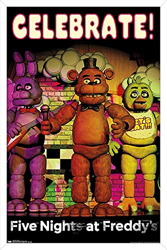 Trends International Five Nights at Freddy's - Celebrate Wall Poster, 14.725" x 22.375", White Framed Version - color: White Framed Version, size: 22.4"L x 14.7"W