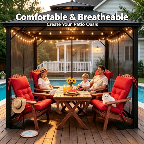 QILLOWAY Outdoor Rocking Chair Cushions Set of 2, 100% Polyester Waterproof Patio Rocking Chair Cushion, High Back Weatherproof Chair Pad for Adirondack & Outdoor Furniture, All Red - color: Red