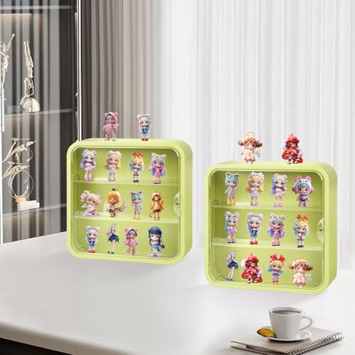 Display Case for Figures, Wall-Mounted Clear Dustproof Display Box with Magnetic Door and Shelf, Adjustable Doll Display Case for Collectibles Figurines Sonny Angels Pop Mart Mini Figures (Green) - color: Green