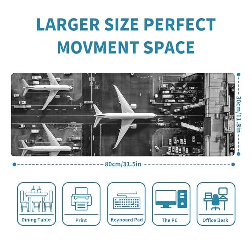 Extended Gaming Mouse Pad with Aircraft Airport Design - Large, Thick Rubber Desk Mat with Precision Locking Edge, Washable & Non-Slip Surface for Computer, Esports - Ideal Gift 31.5x11.8 in - color: Aircraft Airport Design
