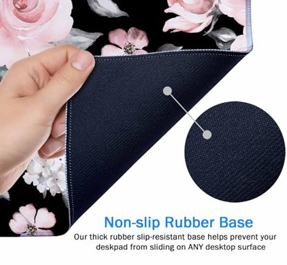 Large Extended Gaming Mouse Pad, Large Non-Slip Rubber Base Mousepad, Keyboard Mouse Mat, Desk Pad with Stitched Edges, 31.5x15.7inch Flowers and Leaves - color: Flowers and Leaves, size: 31.5L x 15.7W inches