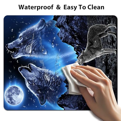 Wolves Howling at The Moon Mouse Pad, Bright Moon Great Mountain Desk Mat | Grey Wolf Fantasy Design, Anti-Slip Rubber Base, Silky Smooth Surface, Cute Office/Gaming Mousepad - color: color_CC15