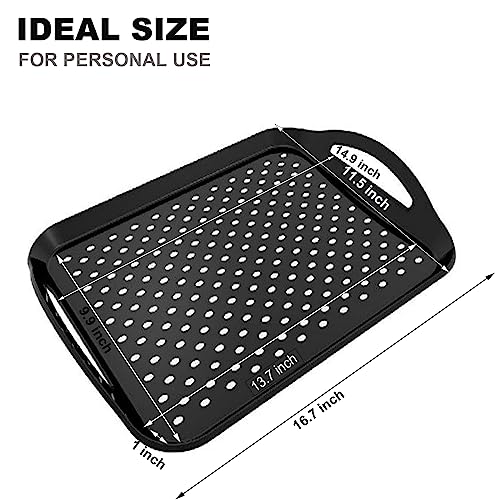 ECOIOU Non Slip Food Serving Tray with Handles, 2-Pack Rectangle Anti-Slip Non-Toxic Dishwasher Safe Tray for Snack Fruit Dessert Breakfast Drink,Black - color: Black