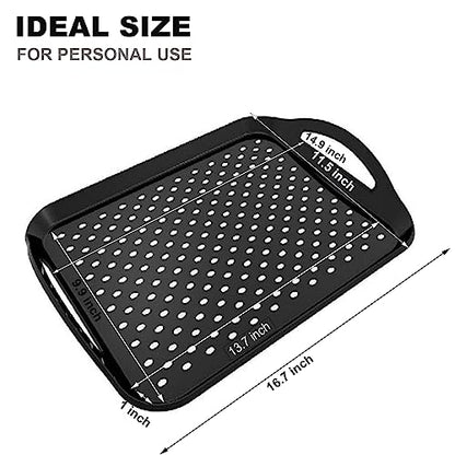 ECOIOU Non Slip Food Serving Tray with Handles, 2-Pack Rectangle Anti-Slip Non-Toxic Dishwasher Safe Tray for Snack Fruit Dessert Breakfast Drink,Black - color: Black