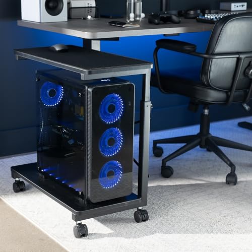 VIVO Large Mobile Adjustable 2-Tier PC Stand, Premium Gaming CPU Computer Tower and Mouse Storage, Rolling Floor Cart, Locking Caster Wheels, Black, CART-PC03P - style: Full Tower Premium Cart