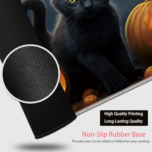 Large Gaming Mouse Pad + Mouse Wrist Rest Pad + Coaster Combination, 31.5 "x 11.8" Durable Non-Slip Extension Table Mat, Suitable for Office and Home, Halloween Black Cat - color: Halloween Black Cat