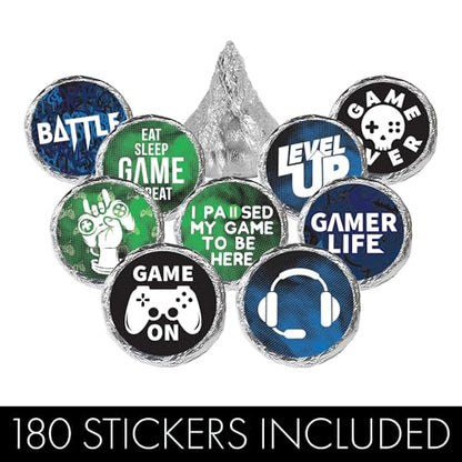 Gamer Birthday Party Favor Chocolate Kisses Candy Stickers, Video Game Birthday Party Favor Stickers - 180 Labels - color: Candy Sticker