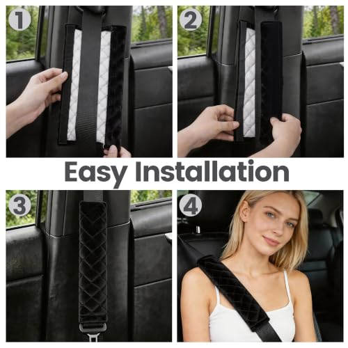Amooca Soft Auto Seat Belt Cover Seatbelt Shoulder Pad 2 PCS for a More Comfortable Driving Compatible with All Cars and Backpack Black - color: B: Black