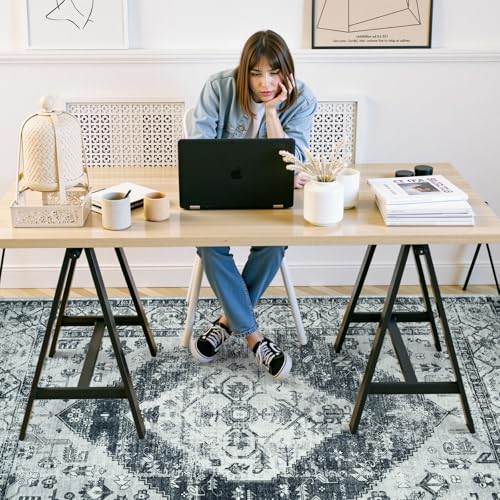 Anidaroel Office Chair Mat for Hardwood & Tile Floor, 8x10 Floor Mat for Office Chair, Under Desk Rug for Rolling Chair on Hardwood, Low Pile Carpet Floor Protector Rug, Easy to Clean, Light Grey - color: Light Grey, size: 8'x10'