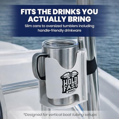 HoldFastPro Boat Cup Holder, Adjustable Universal Boat Cup Caddy for Rails & Grab Bars, Marine Drink Holder for Center Console, & T-Top Mounting, White - color: White