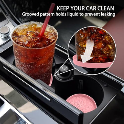ME.FAN Car Coasters for Cup Holders [4 Pack] - 2.75In Silicone Auto Mug Mats - Universal Non-Slip Recessed Car Interior AccessoriesPink - color: 4pack-pink