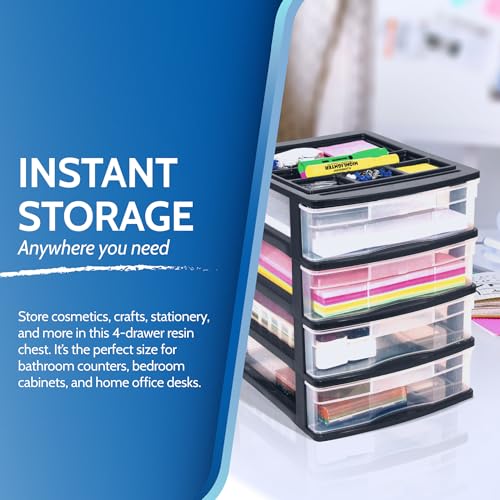 Gracious Living 4-Drawer Desktop and Countertop Storage Organizer Drawer Set, Plastic Office Desk Organizer, Black/Clear - size: 1 Pack
