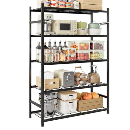 36.4" W Storage Shelves, 5-Tier Metal Shelving Unit with Leveling Feet, Shelf Organizer for Garage, Kitchen, Pantry and Closet Organization, 36.4" x 11.8" x 68.3", Black