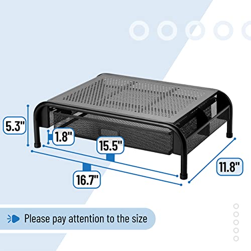 Mr. Pen- Metal Mesh Monitor Stand with Drawer | Computer Monitor Stand for Desk, with Storage, Monitor Riser with Storage, Desktop Monitor Stand