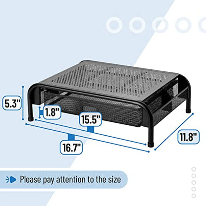 Mr. Pen- Metal Mesh Monitor Stand with Drawer | Computer Monitor Stand for Desk, with Storage, Monitor Riser with Storage, Desktop Monitor Stand