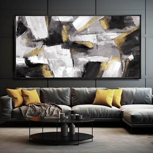Kureful Large Abstract Wall Art for Living Room Gold Abstract Maximalist Decor for Bedroom Home Office Decor 30x60 Inch Ready to Hang - color: Black, size: 29"x58"