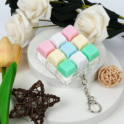 Keyboard Fidget Toy, Keyboard Keychain Fidget Toys, 9-in-1 Clicker Fidget Toy, Stress Relief Desk Decompression Button, Anxiety Relief Valentine's Day Gifts (5 Color-Yellow Pink Green) - color: 5 Color-yellow Pink Green