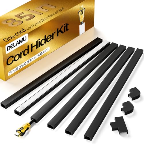 Delamu Black Cord Hider, 85in Cord Covers for Wires on Wall, One-Cord Cable Hider, Wire Hiders Wire Covers for TV Cords on Wall, Easy Mount Cable Cover Management Kit, 6X L14.2 W0.59 H0.4in, Black - color: Black, size: 85in L x 0.59in W x 0.4in H