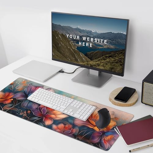 Extended Mouse Pad, Floral Design, Non-Slip Rubber Base, Rectangular Desk Mat for Gaming and Office, 35.4 x 15.7 Inches - color: Floral