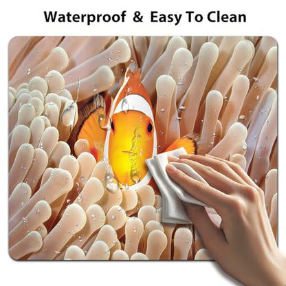 Cute Clown Fish Mouse Pad, Marine Wildlife Swimming in Tentacles Desk Mat | Pacific Ocean Bali Indonesia Underwater Landscape, Anti-Slip Rubber Base, Silky Smooth Surface, Cute Office/Gaming Mousepad - color: Color_CNl