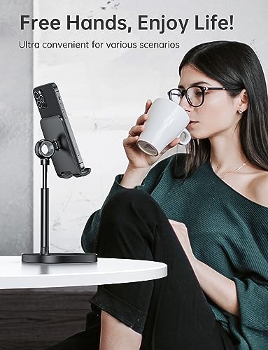 LISEN Cell Phone Stand Adjustable Phone Holer for Desk, Computer Office Desk Accessories for iPhone 16 Holder Women Kitchen Essentials Fits Switch Kindle iPads Tablet 4-10in (Full Black) - color: Full Black