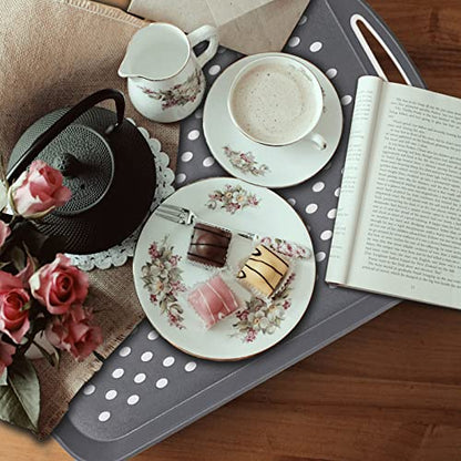 17.7" x 12.5" Anti-Slip Serving Trays with Handles, 3 Pcs X-Large Rectangular Food Serving Tray for Lap, Food Trays for Eating on Couch, Reusable and Durable, Grey - color: Gray