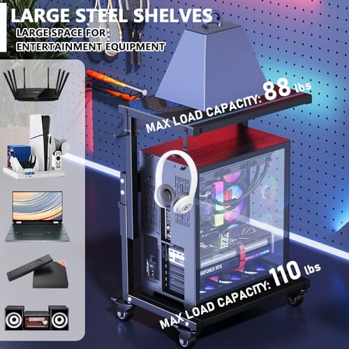 Computer Tower Stand, 6 Level Height Ajustable PC Tower Stand for Floor, Mobile Rolling CPU Holder Cart for Gaming Office Home,21.34"-28.3", Black - size: 0 power outlet