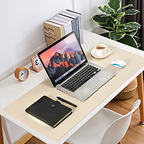 Leather Desk Pad Blotter,Wolaile 36x17 inch Big Keyboard Mouse Pad,Waterproof Non-Slip Writing Desk Computer Mat Desktop Protector for Office Home,Ivory White - color: Off-white