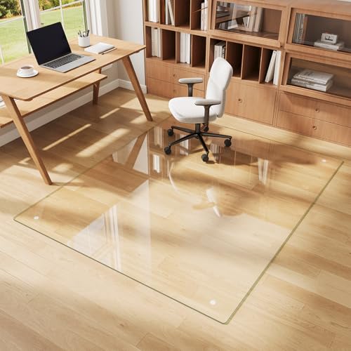 Glass Chair Mat 54" x 72" Heavy Duty Tempered Glass Office Chair Mat, Glass Floor Mat with Polished Edge and Round Corner for Smooth Glide, Carpet Hardwood Floor Protector - color: Transparent, size: 72"x54"