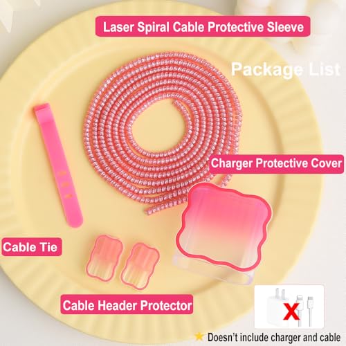 Compatible with iPhone 18W/20W USB-C Charger Cover Lovely Waves Design Clear Soft Chargers Protector Pretty Cable Saver for iPhone 11 12 13 14 15 16 17 Pro Max Fast Power Adapter, Rose - color: Rose Ordinary (5 in 1)