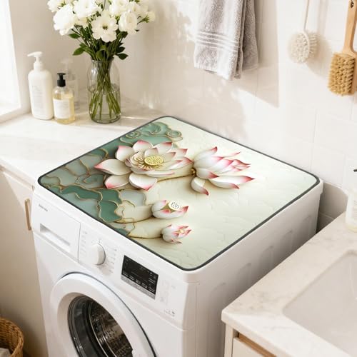 Nuxovilar Golden Lotus Dryer Cover for the Top, Non-slip Washer & Dryer Protector, 23.62"x19.68" Dust-proof Washing Machine Mat, Diatom Mud Polyester Top Pad for Laundry Room - color: YMi00509