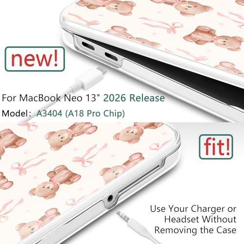 DONGKE Compatible with MacBook Neo 13 Inch Case 2026 A3404 A18 Pro chip & Touch ID, Plastic Hard Shell with Keyboard Cover, Screen Protector & Dust Plugs, Bow & Bear - color: Bow & Bear