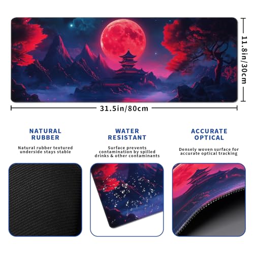 Darkness Red Moon Mouse Pad Abstract Red Mouse Pad 31.5x11.8 Inch Texture Non-Slip Rubber Base Large Mousepad Stitched Edges Keyboard Mouse Mat Desk Pad for Office and Home (Darkness 4) - color: Darkness Red Moon 4