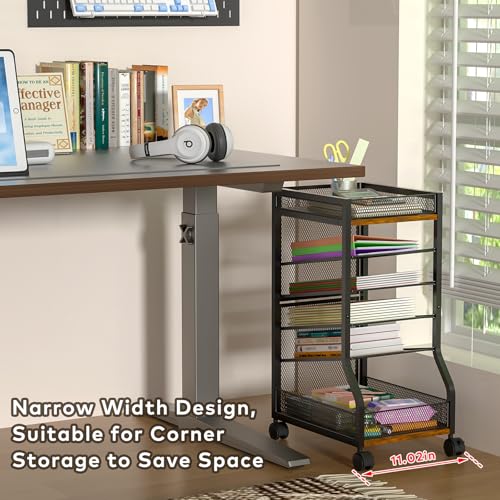 keomaisyto 6-Tier Standing File Organizer for Office Organization, Under Desk File Holder with Sliding Mesh Paper Letter Trays, Slim Rolling File Cart with Wheels for Home/Office/Study - style: Classic