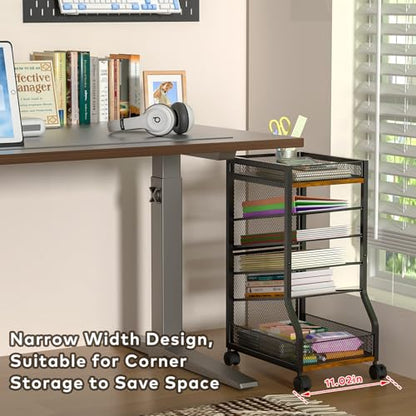 keomaisyto 6-Tier Standing File Organizer for Office Organization, Under Desk File Holder with Sliding Mesh Paper Letter Trays, Slim Rolling File Cart with Wheels for Home/Office/Study - style: Classic