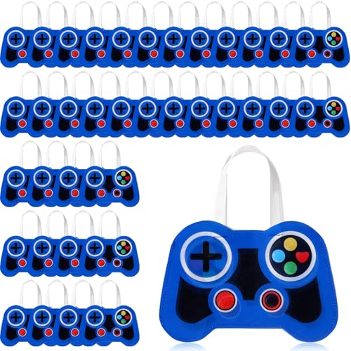 Silkfly 36 Pcs Video Game Party Favor Bags Non Woven Reusable Gaming Goodie Treat Gift Bags with Handles Gaming Party Favors Birthday Supplies Decorations (Blue) - color: Blue