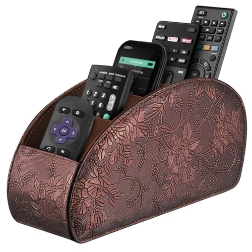 SITHON Remote Control Holder with 5 Compartments - PU Leather Remote Caddy Desktop Organizer Store TV, DVD, Blu-Ray, Media Player, Heater Controllers, Antique - color: Antique, size: Small