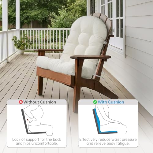 Rocking Chair Cushions Set - Non-Slip Adirondack Chair Cushions with Ties Indoor/Outdoor Rocking Chair Pad for Living Room, Bedroom, Balcony, Office - color: Indoor White