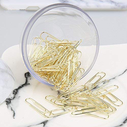 Magnetic Paper Clip Holder, Marble White holder with Gold PaperClips 100pcs 28mm(1.1") Cute Office Supplies for Desk Organizer - color: Marble